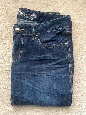 Express Dark Blue Flare Jeans with Subtle Fading size 4R